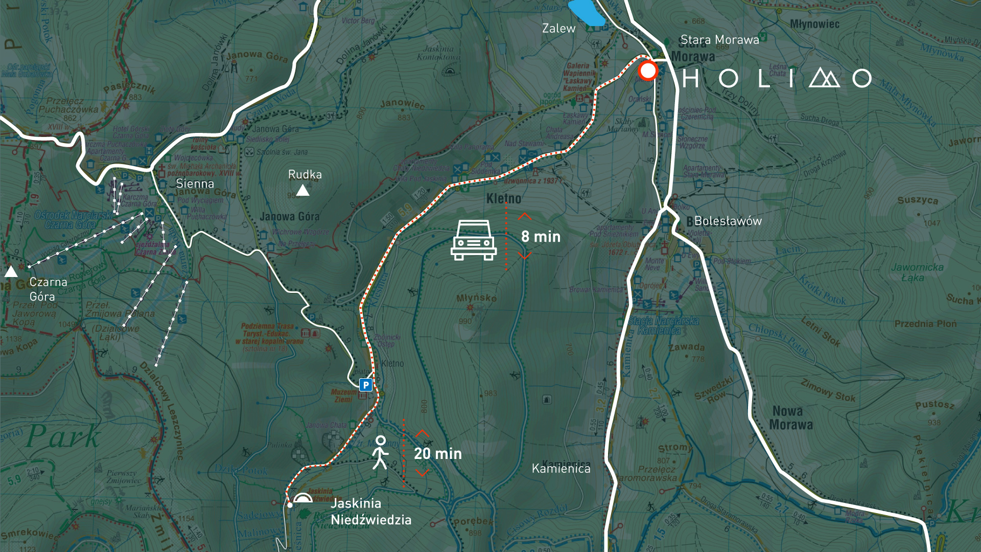 Mapa dojazdu do Jaskini Niedżwiedziej.